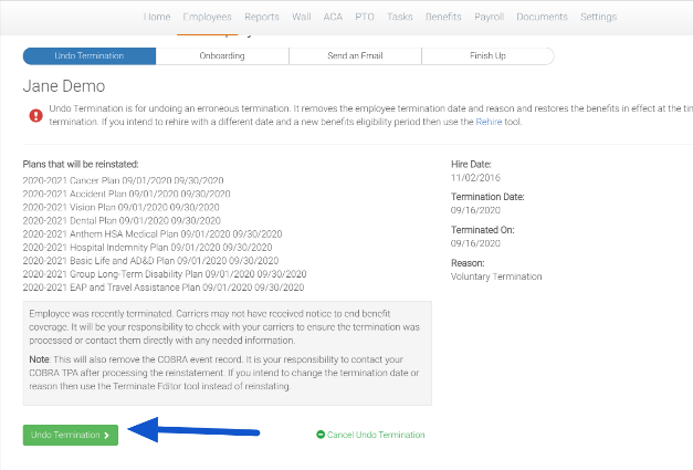 How to Undo Termination for an Employee in Employee Navigator – DCW Group